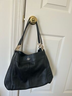Coach Black Pebbled Leather Shoulder Bag with Gold Accents